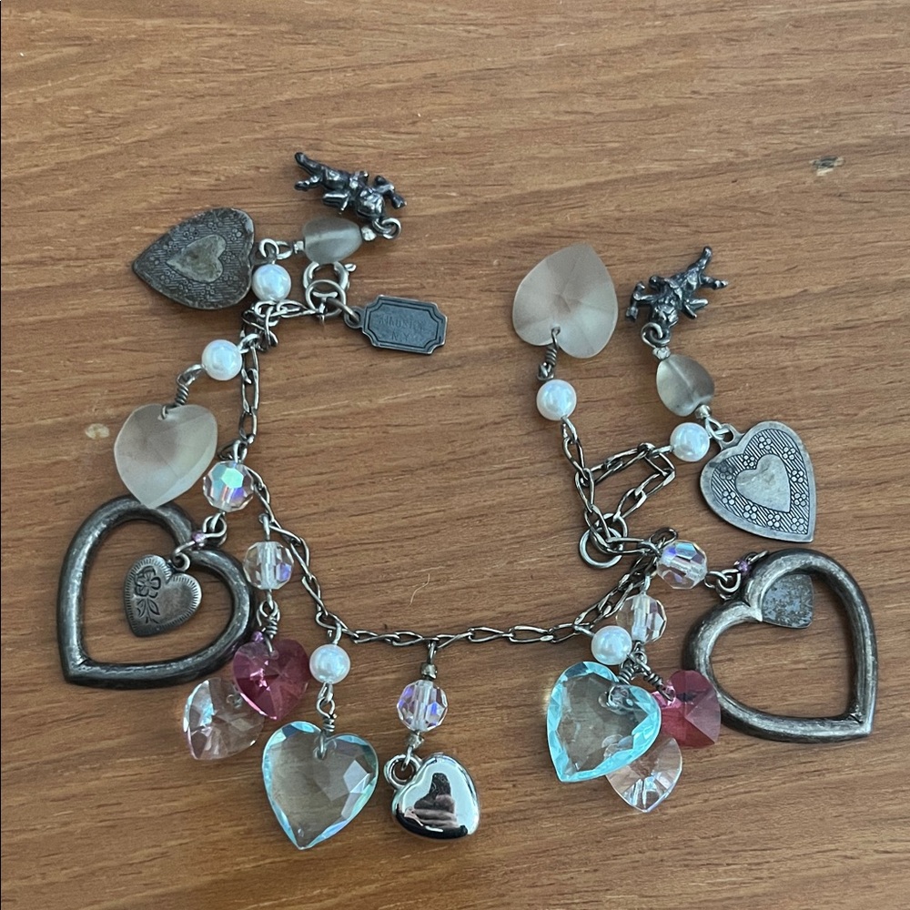 Vtg PIDIDDLY LINKS Romantic Cherub Angel Heart Chrystal Charm Bracelet Silver